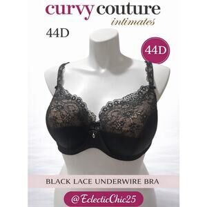 Curvy Couture Black Lace Underwire Bra 44D Full Coverage